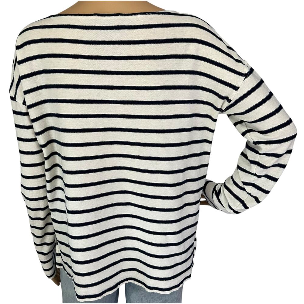 J. Crew Deck Striped Boatneck Shirt Navy White E1143 Size S - Picture 6 of 12
